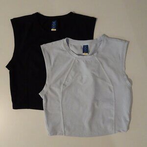 2 x Old Navy Powersoft Rib-knit Crop Top  | Black Jack + Contrail | XS